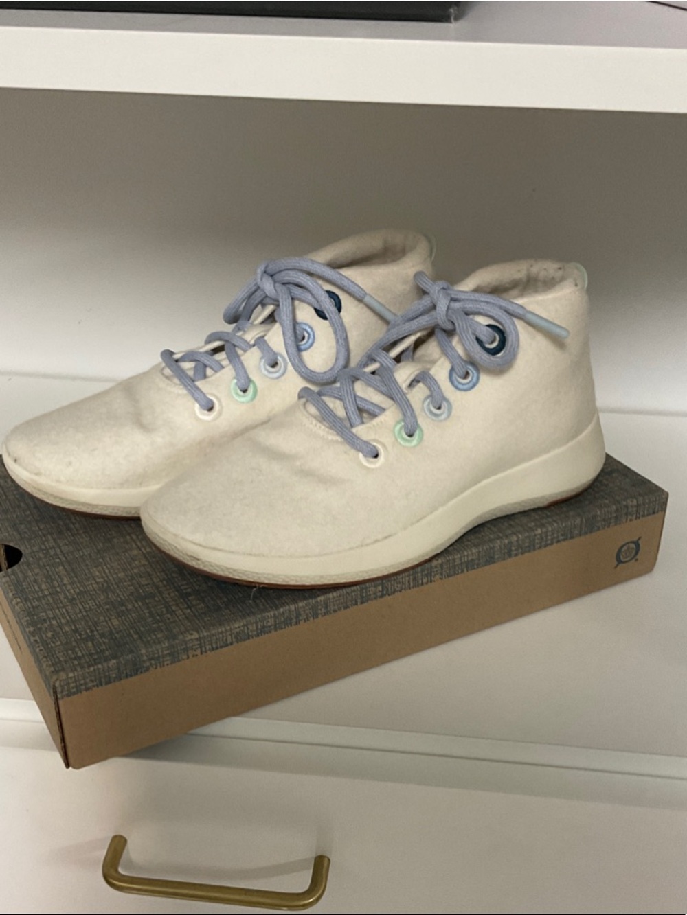 allbirds Cream High-Top Lace-Up Boots with Light Blue Laces